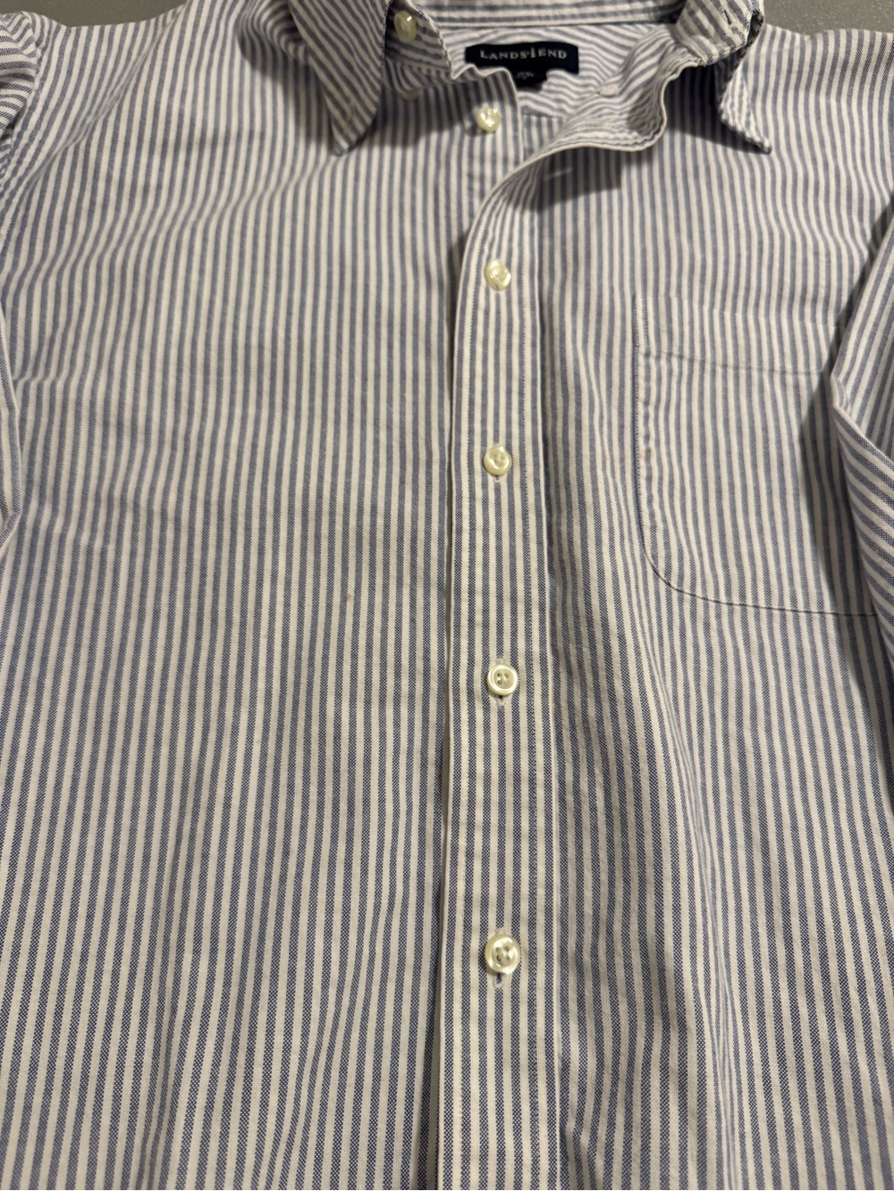 Lands' End 100% Cotton Blue White Pinstripe Button-Down Oxford Shirt Size 14.5 - Picture 2 of 14